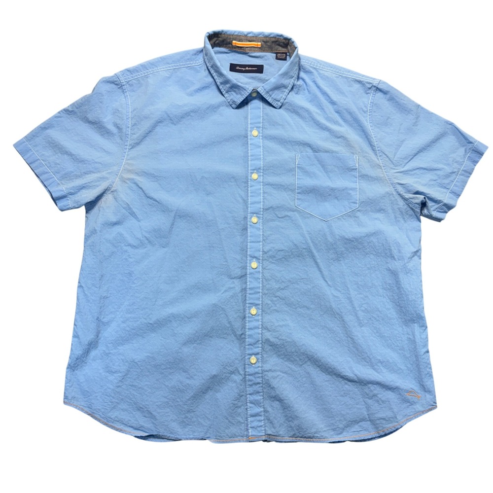 Tommy Bahama Mens 3XL Blue Short Sleeve Button Down Shirt Cotton Stretch Marlin